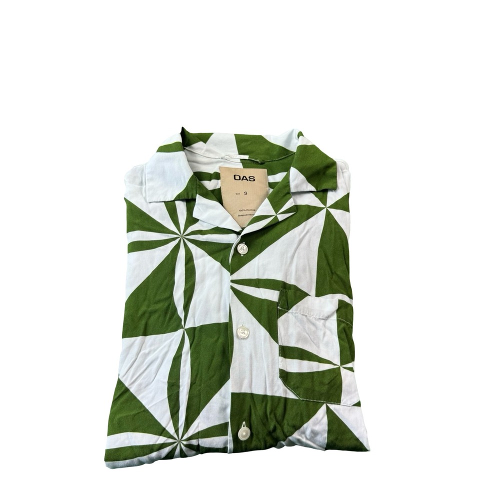 OAS White Green Geometric Viscose Hawaiian Button Front Size Small